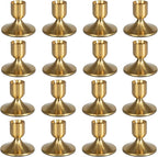 16Pcs Gold Candle Holders Metal Taper Candlesticks Holders Short Skinny Brass Candlestick Holders Candlestick Holders Bulk for Wedding Thanksgiving Centerpieces Christmas Birthday Party Holiday (16)