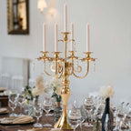 20.3'' Tall 5 Arm Candelabra Centerpiece for Table, Metal Elegant Candle Holder, Retro Candlestick Table Centerpieces for Party, Events, Home, Wedding Decor (4, Gold)