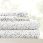 Linen Market Double-Brushed Patterned Microfiber California King Sheet Set 4 Piece – Oeko-TEX Certified Ultra Soft & Wrinkle-Free - 16" Deep Pocket Sheets Easy Care Cal-King Size - Vines Light Gray