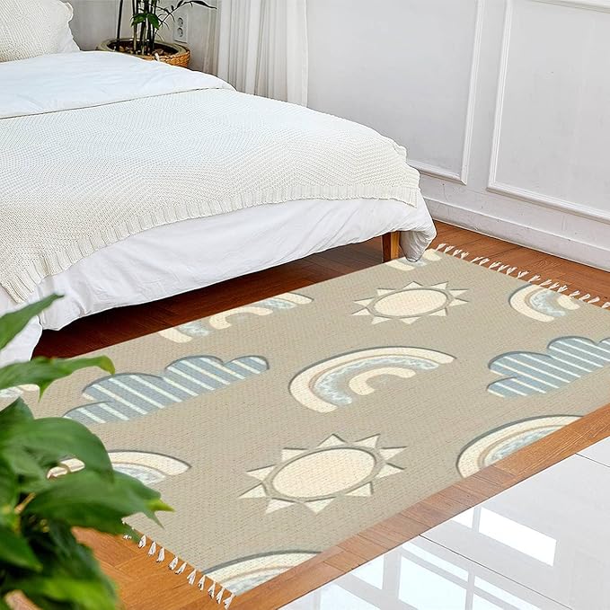 Boho Rug Childish Cute Scandinavian Rainbows Clouds Scandinavian Chic Area Rug Washable Hallway Runner Rug Mat Minimalist Home Decor for Living Room Bedroom Nursery Playroom Classroom