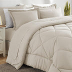 CozyLux Oversized Queen Comforter Set Beige - 7 Pieces Bed in a Bag Comforter Set with Sheets, Luxury Soft Bed Set All Seasons, Bedding Set with Down Alternative Comforter, Sheets, Pillowcases & Shams
