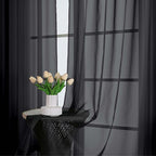 OWENIE Black Sheer Curtain 90 Inches Long 2 Panels Set, Solid Filmy Drapes for Living Room Bedroom, Elegant Window Voile Sheer Curtain Panels Drapes, 2 Pcs, Each 59W x 90L Inch