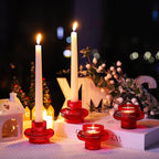 VOHO 12pcs Ribbed Taper Candle Holders for Table Centerpiece, Romantic Red Glass Candle Holder for Anniversary Wedding Decor, Double-Sided Red Tapered Candlestick Holders for Tealight & Taper Candles