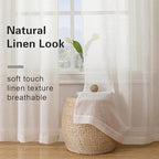 Aiyufeng Linen Sheer Curtains 63 Inch Length 2 Panels for Living Room, Farmhouse Light Filtering Voile Linen Drapes for Bedroom, Patio, Sliding Door, Each 40" W x 63" L