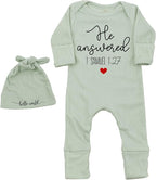 Little Answered Prayer Bodysuit Infant Romper Baby Announcement 0-3 Months Clothes Cute Religious Boys Girls Outfit