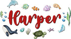 Custom Nursery Name Sign with Themed Decor Kit | Personalized Wooden Wall Art for Baby, Kids Room | Space, Jungle, Circus, Under the Sea, Woodland, Rainbow (50", Under the Sea)
