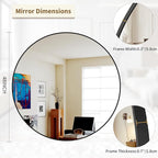 BEAUTYPEAK 48 Inch Round Mirror, Metal Frame Circle Mirror, Wall Mounted for Entryway, Bathroom, Vanity, Living Room, Black