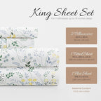 Linen Market 4 Piece King Sheet Set - Breathable, Double-Brushed Patterned Cooling Sheets – Oeko-TEX Certified Ultra Soft & Wrinkle-Free 16" Deep-Pocket King Sheets - Easy Care Wildflower Light Blue