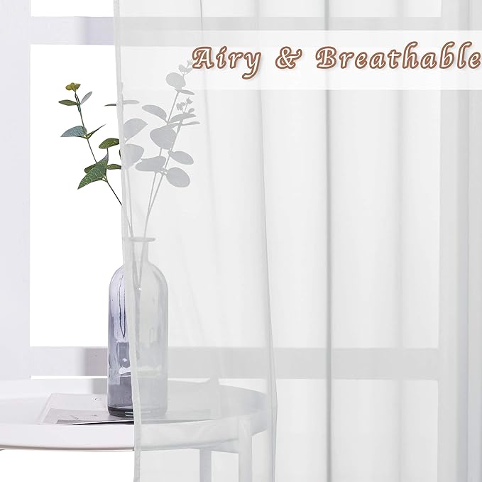NICETOWN Sheer Curtains 72 inches Long - Silver Eyelet Top Light Filter Window Drapes Airy & Breathable Living Room Voile Panels for Living Room/Apartment, Light Gray, 74" W Total 2 Pieces