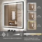 LED Mirror for Bathroom, 36x36 Inch Black Framed Gradient Front and Backlit LED Vanity Mirror, 3 Colors Dimmable CRI>90, IP54 Enhanced Anti-Fog Wall Mounted Lighted Bathroom Mirror
