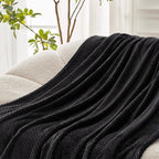 Exclusivo Mezcla Fleece Throw Blanket Extra Large, Super Soft and Warm Blankets for Couch, Sofa and Bed Waffle Textured, Cozy, Fuzzy and Lightweight (Black, 50x70 Inches)