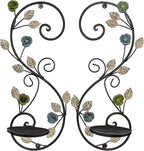 Wall Sconces Candle Holder Set of 2, Antique Multi-Color Leaf Branch Wall Mount Hanging Metal Wall Candle Holder Candle Sconce for Living Room Dining Room…