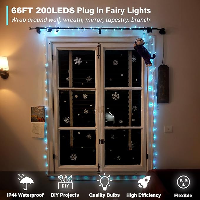 Fairy Lights USB Plug in 66ft 200LEDs with Remote, Warm White 17 Color Changing Light Twinkle Firefly String Lights for Bedroom Party Wedding Christmas Tapestry, Multicolor Colors (USB&Plug)