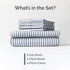King 6 Piece Sheet Set - Comfy Breathable & Cooling - Soft Hotel Luxury Bedding Set with 8-16 Inch Deep Pockets - 1 Flat & 1 Fitted Sheet & 4 Pillowcases - Wrinkle Free & Easy Care - Blue Stripes 2