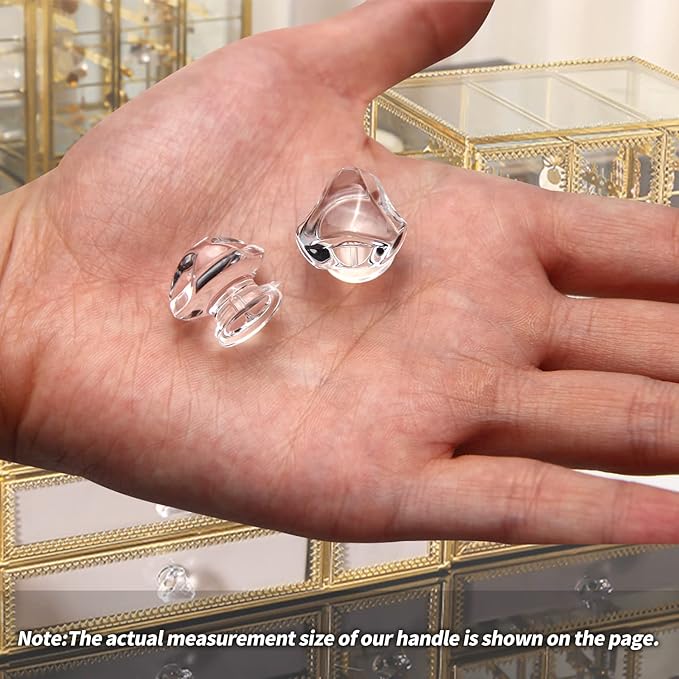 MroMax 6pcs Tiny Pull Handle Triangle Acrylic Mini Knob 19mm Diameter Clear Shiny Knob Cute Decoration for Jewelry Box, Gift Case and Makeup Box