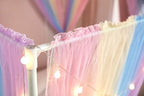 Akiky Canopy Bed Curtains with Lights 4 Corner Post Bed Canopy for Adults Girls, Rainbow Bed Drapes Netting-8 Panel Curtains,King