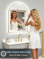 20x30 Inch Arch LED Bathroom Mirror, Gold Lighted Bathroom Mirrors Wall Mounted, Vanity Mirror with Anti-Fog, Memory Function, 3 Color Temperature, Dimmable Led Mirror for Bathroom