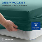 DREAMCARE Twin XL Sheets Set - 4 Pcs Cooling Bed Sheets with Up to 15" Deep Pockets - Soft, Long-Lasting 100% Brushed Polyester with Side Pocket (Emerald Green)