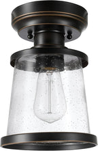 GLOBE Electric 44301 Charlie 1-Light Outdoor/Indoor Semi-Flush Mount Ceiling Light, Oil Rubbed Bronze, Clear Seeded Glass Shade, Bulb Not Included