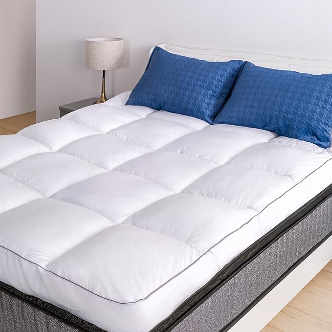 Marine Moon Mattress Topper King, Cooling Plush Pillow Top, Extra Thick Hotel Quality Down Alternative Filled, Softest Fluffy Mattress Toppers for Back Pain