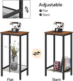 HOOBRO Tall Side Tables Set of 2, Industrial End Telephone Table with Adjustable Mesh Shelves, for Living Room, Bedroom, Entryway, Office, Rustic Brown and Black BF03DHP201