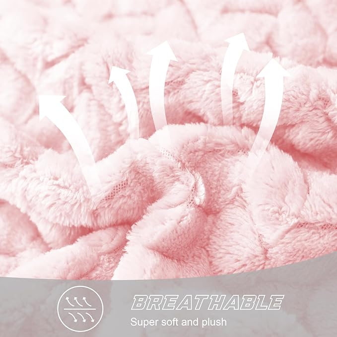 Exclusivo Mezcla Fleece Twin Size Blanket for Bed, 90x66 Inches Soft Cozy Jacquard Flannel Blankets, Lightweight Fuzzy Plush Warm for Winter, Light Pink