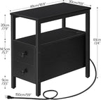 HOOBRO Set of 2 End Tables with Charging Station, Narrow Side Table with Drawers & USB Port & Power Outlets, Nightstand for Small Spaces, Living Room, Stable and Sturdy, Black BK541BZP201