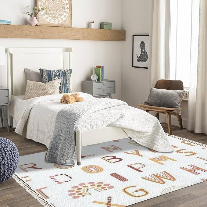 Boho Rug Rainbows Terracotta Colors Neutral Nursery Art Scandinavian Chic Area Washable Hallway Runner Meditation Mat Minimalist Home Decor for Living Room Bedroom Playroom Classroom, 4'x6