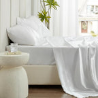 Love's cabin Satin King Sheet Sets - 4 Piece White Silky Sheets King Size Bed Set with Deep Pocket, Luxury Silk Feel King Size Satin Sheet Set (1 Flat Sheet,1 Fitted Sheet,2 Pillow Cases)