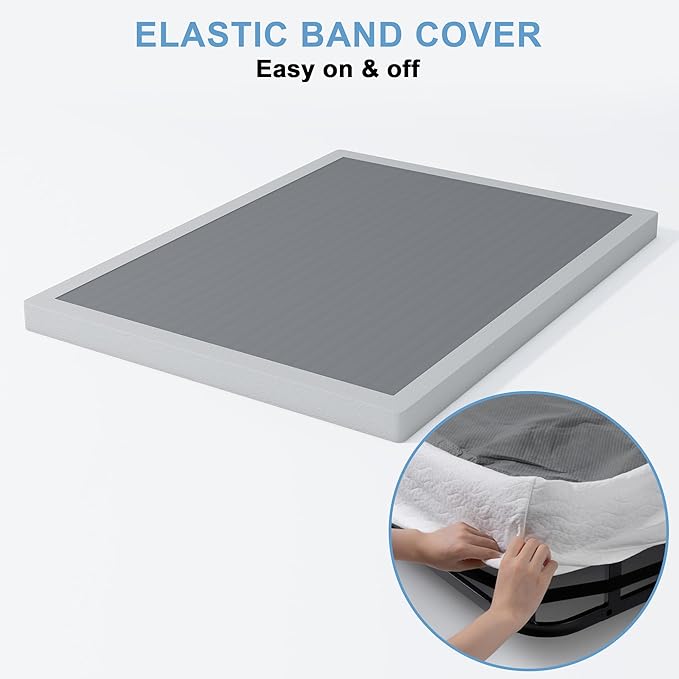 Full Box Spring 3 Inch, Low Profile Box Spring for Full Bed, Heavy Duty Mattress Foundation,Metal Bed Base with Fabric Cover/Non-Slip/Easy Assembly