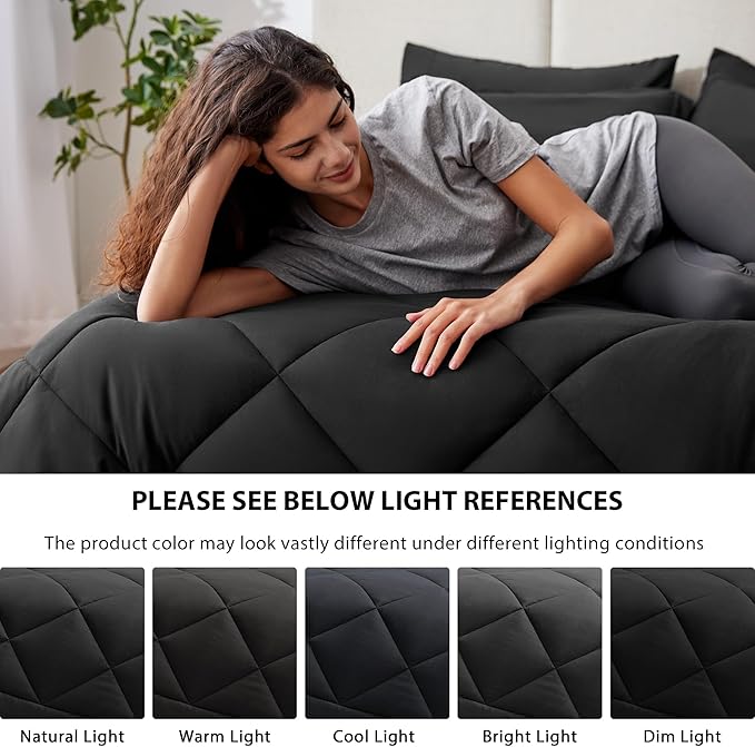 Love's cabin Twin Comforter Set Black, 5 Pieces Twin Bed in a Bag, All Season Twin Bedding Sets with 1 Comforter, 1 Flat Sheet, 1 Fitted Sheet, 1 Pillowcase and 1 Pillow Sham