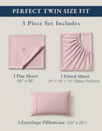 LANE LINEN Eco Friendly 100% Organic Cotton Twin Sheet Set, Hotel Quality Premium Bedding Sheets & Pillowcases Set Twin Size, Soft & Comfy Percale Sheets, Machine Wash Bed Sheets- Sepia Rose