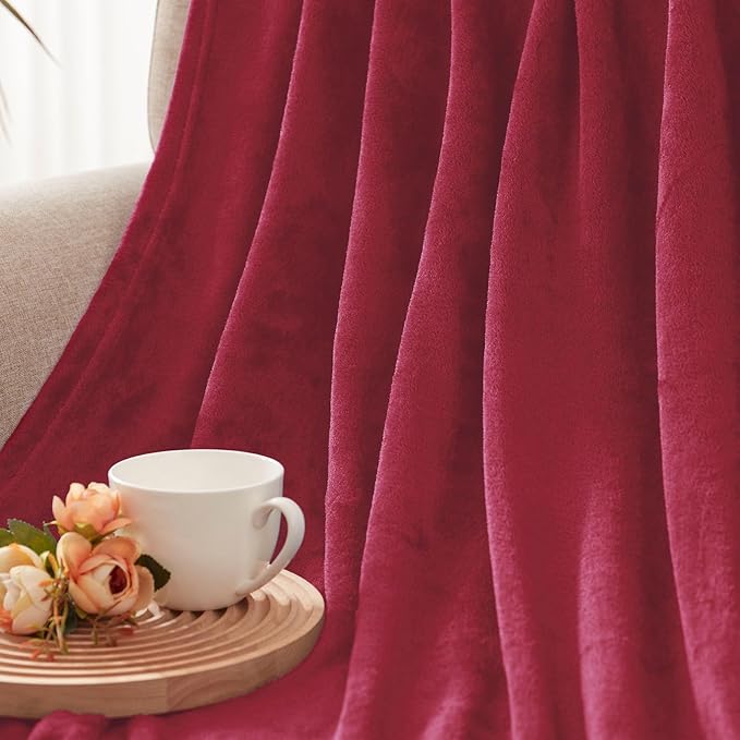 Exclusivo Mezcla Fleece Throw Blanket for Couch, Sofa, 300GSM Super Soft and Warm Blankets, Deep Red Throw All Season Use, Cozy, Plush, Lightweight, 50x60 Inches