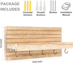 Decorative Key Holder for Wall with Shelf, Entryway Shelf with Hooks Holds Leashes, Jackets and Glasses – Sturdy Wood Keyholder Entrance Hanger with Mounting Hardware (Wood, Medium)
