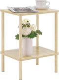 Apicizon 2 Tier End Table, Small Side Table with Solid Wood Legs, Boho Bedside Table with Storage Shelf, Nightstand for Small Spaces, Bedroom, Living Room, Entryway, Easy Assembly, Light Natural