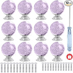 12 Pcs 30mm Round Shape Bubble Crystal Glass Cabinet Knobs with Screws Drawer Knob Pull Handle Used for Kitchen, Dresser, Door, Cupboard (Lavender)
