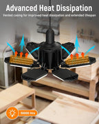 Adiding LED Garage Ceiling Light -10000Lm Deformable Ultra Bright Screw in LED Basement Lights 6500K 6 Adjustable Panels Shop Light fit for E26 E27 Bulb Socket for Workshop Storage Attic Utility Bay