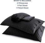 Bedsure California King Sheet Sets, Cooling Sheets for Hot Sleepers, Rayon Derived from Bamboo, Breathable & Soft, Deep Pocket Up to 16 Inches, Hotel Luxury Silky Bedding, Black
