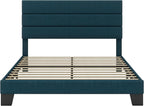 SHA CERLIN Queen Platform Bed Frame with Upholstered Fabric Headboard, Mattress Foundation with Strong Wooden Slats Support, No Box Spring Needed, Blue