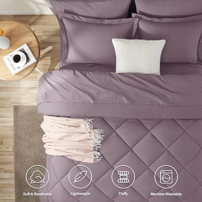 CozyLux Full Size Comforter Sets Dusty Purple - 7 Pieces Bed in a Bag Full, Soft Bed Set for All Seasons, Bedding Set with Down Alternative Comforter, Sheets, Pillowcases & Shams, Grayish Purple