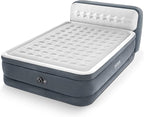 Intex 64447ED Dura-Beam Deluxe Ultra Plush Air Mattress with Headboard: Fiber-Tech – Queen Size – Built-in Electric Pump – 18in Bed Height – 600lb Weight Capacity