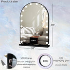 Hollywood Arch Black Vanity Makeup Mirror with Lights 18 Bulbs Dimmable 3Color Black Lighted Vanity Mirror for TableTop Wall Detachable Base X10 Magnifying Arch Makeup Desk Mirror with Lights