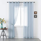 DUALIFE Dusty Blue Sheer Curtains 96 Inch Length for Living Room Decor Set of 2 Panels Grommet Window Look Semi Sheer Transparent Grey Blue Sheer Curtains for Bedroom 52x96 Inches Long Stone Blue