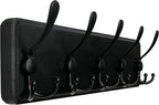 WEBI Coat Rack Wall Mount,Coat Hooks Wall Mounted Rustic,16" Hole to Hole,Large Coat Hanger Wall,Wood Hook Rack,5 Triple Hooks for Hanging Coats,Jacket,Clothes,Black
