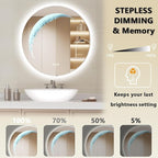 24'' Circle LED Mirror, Frameless Round Smart Mirror with Backlit & Half Moon Light, Anti-Fog, 3 Color Modes, Dimmable Wall-Mounted LED Vanity Mirrors for Bathroom, Bedroom, Entryway