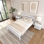 Plank+Beam Solid Wood Queen Bed Frame, Platform Bed with Headboard, White