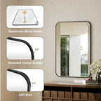 BEAUTYPEAK Black Rectangular Bathroom Mirror - 30" x 40" Wall Mounted Aluminum Alloy Frame Mirror with Rounded Corners for Bedroom Living Room, Horizontal or Vertical