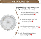 Hanobe Wood Plate Candle Holder: Small Candle Plate Set of 3 Decorative White Washed Beaded Holders Tray Round Candle Stick Holders Farmhouse Table Centerpiece for Fireplace Dining Room Home Decor
