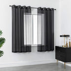 DUALIFE Black Sheer Curtains 54 Inch Length for Basement Windows Set of 2 Panels Grommet Semi Translucent Short Curtains for Small Windows Kitchen Bedroom Bathroom 52x54 Inches Long