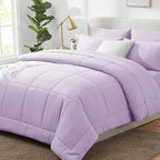 CozyLux Full Size Comforter Sets Lavender, 7 Pieces Bed in a Bag, Light Purple Comforter Full Size, All Season Bedding Sets with Stitch Quilted Comforter, Flat Sheet, Fitted Sheet, Pillowcases